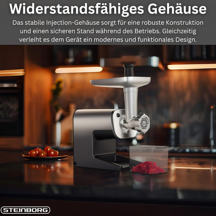 Steinborg ® Fleischwolf Elektrisch 2000W Max Power – Profi Hackfleischmaschine aus Edelstahl mit kra