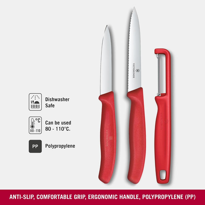 Victorinox Swiss Classic Gemüsemesser Set mit Sparschäler, Schälmesser und Tomatenmesser, 3-teilig,