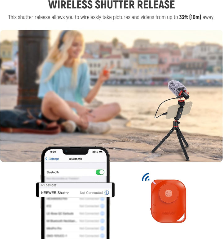 NEEWER Basic Stativ für iPhone mit Fernbedienung/Action Adapter/Telefonhalter, Telefon Stativ Stand