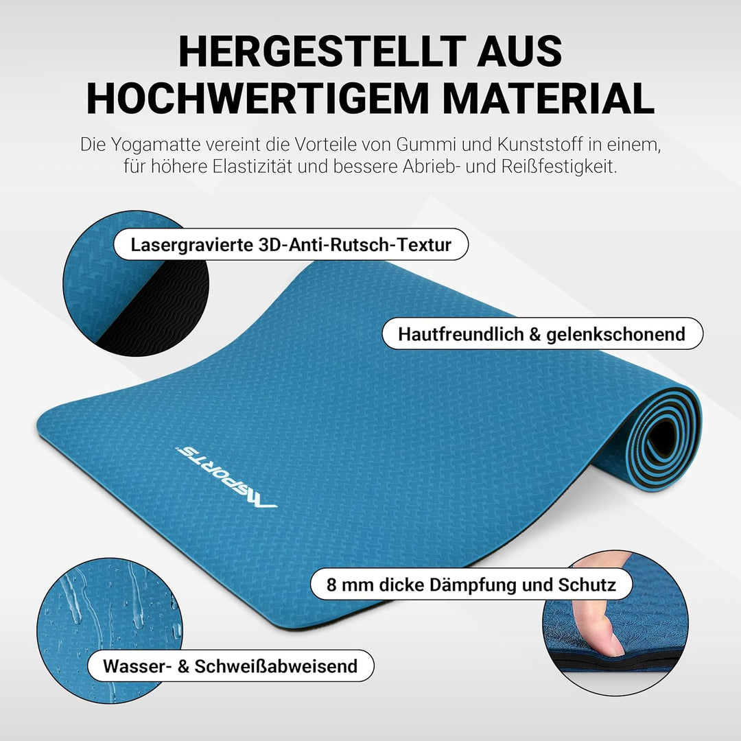 MSPORTS Gymnastikmatte, Yogamatte Premium inkl. Übungsposter 183 x 61 x 0,8 cm extrem rutschfest | H