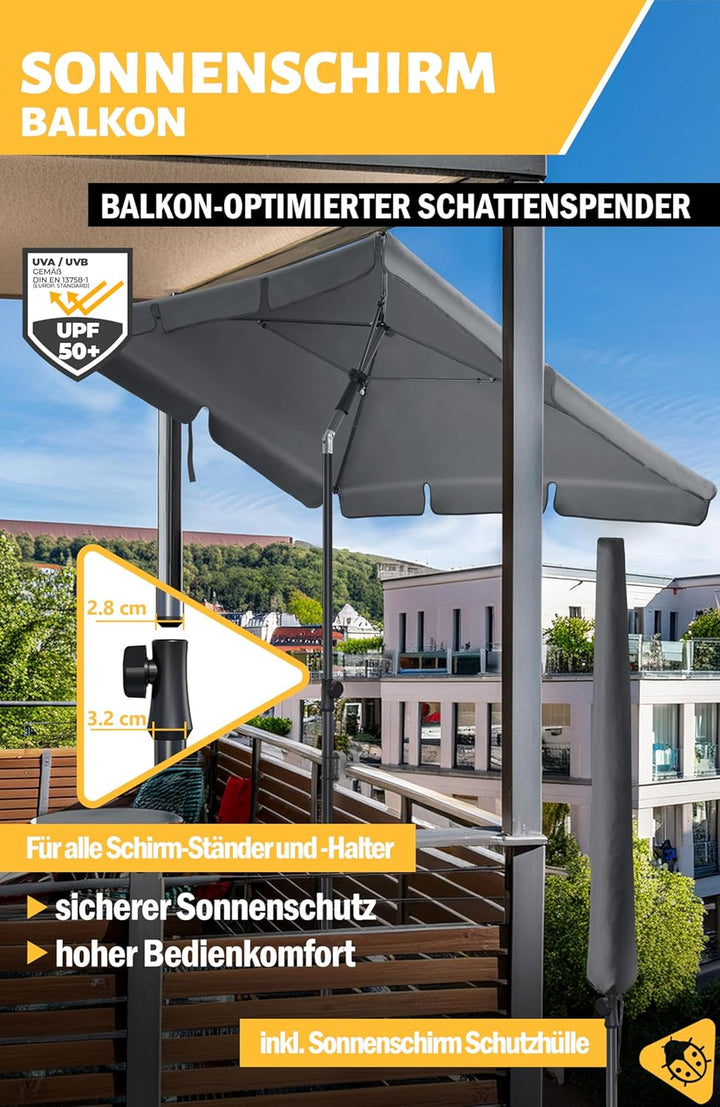 Menz Sonnenschirm, inkl. Sonnenschirmhülle - UPF 50+ Sonnenschirm rechteckig 200 x 125 cm, Sonnensch