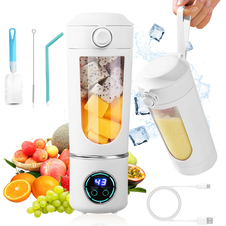 Tragbarer Mixer, Mini-Standmixer, kleiner Entsafter, Smoothie-Maker mit Silikon Strohhalm,12 Edelsta