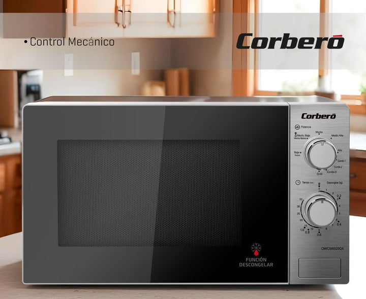Corberó CMICM6020GX Mikrowelle | 700 W Leistung | Gratinieren und Grillen | Schnelles Auftauen | 9 L