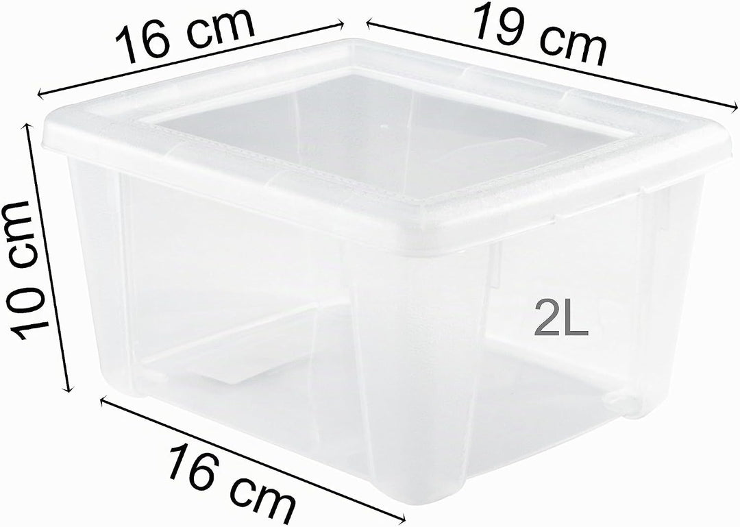 6 x Aufbewahrungsbox Deckel 2L 19x16x10cm transparent Kunststoff Box Büro 6 2 Liter ohne Rollen, 6 2