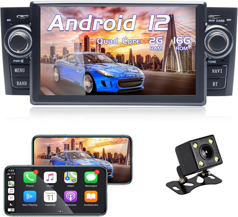 AneQu Android 12 Autoradio Autoradio GPS Navigation für FIAT Grande Punto Linea 2007-2012 7 Zoll Tou