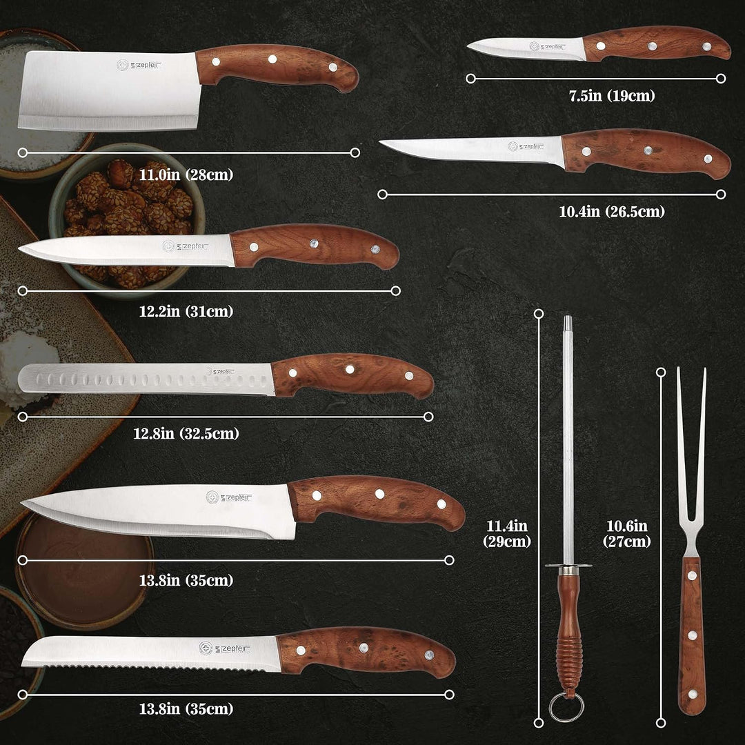 9-teilig Outdoor-Messerset, Rostfreier Spezialstahl, Ultra Scharf, Profi Allzweck Küchen Messerset m