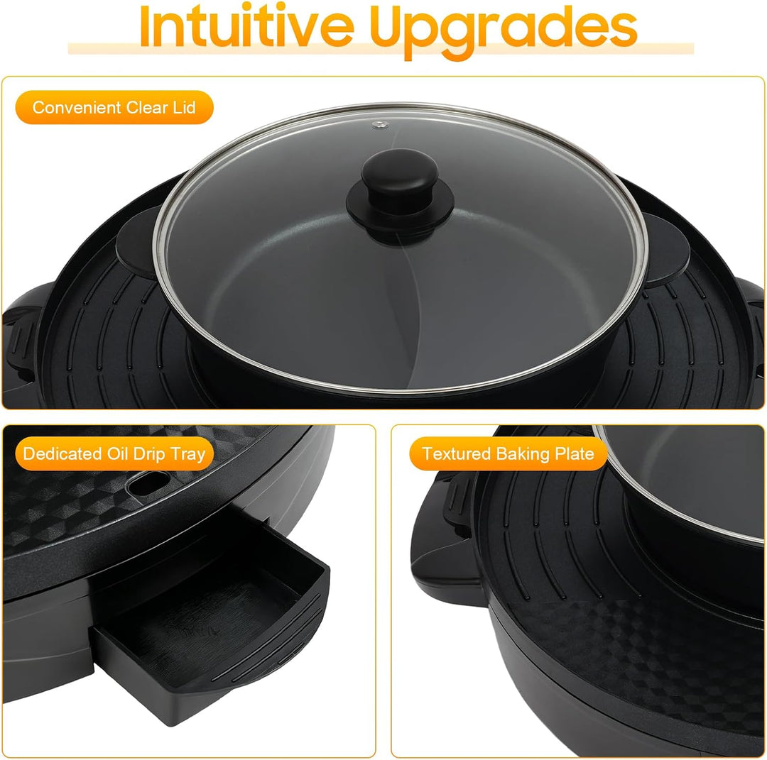 Elektrischer Hot Pot 2200W, 2 in 1 Multifunktion Elektrische Grill Hot pot mit Abnehmbar Kochplatte,
