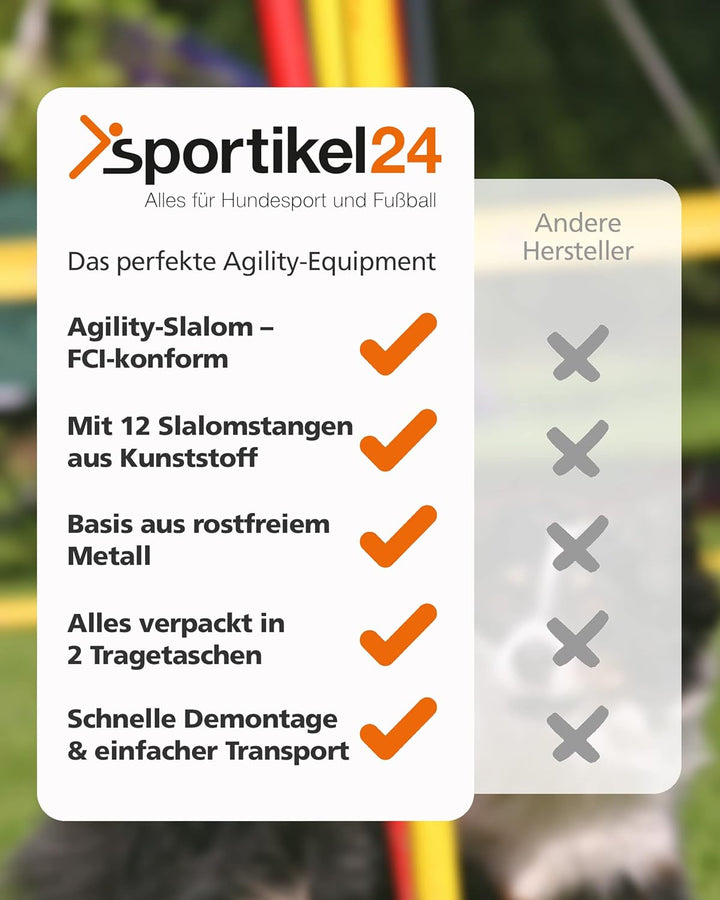 Agility-Slalom – Slalom für Turnier & Agility-Training – mit 12 Stangen & und Basis aus Metall – sta