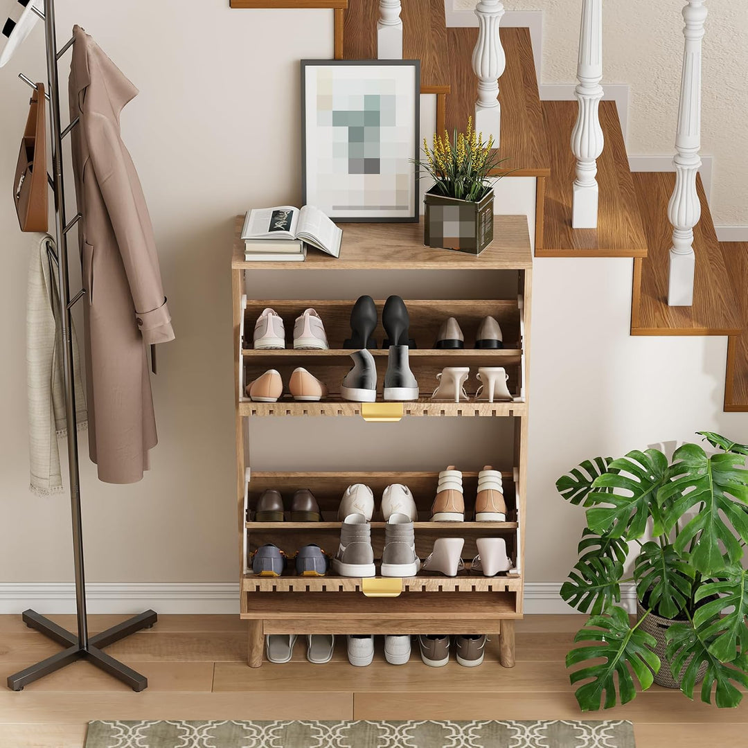 Schuhschrank, Schuhschrank für den Eingangsbereich, mit 2 Klappschubladen, schmaler Schuh-Organizer