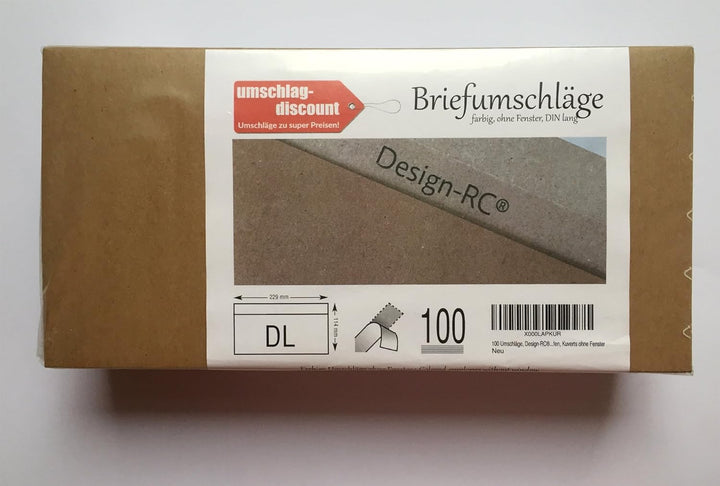 100 Umschläge, Design-RC®, aus Recycling-Papier in DIN lang = 229 x 114 mm (C6/5) mit Abziehstreifen