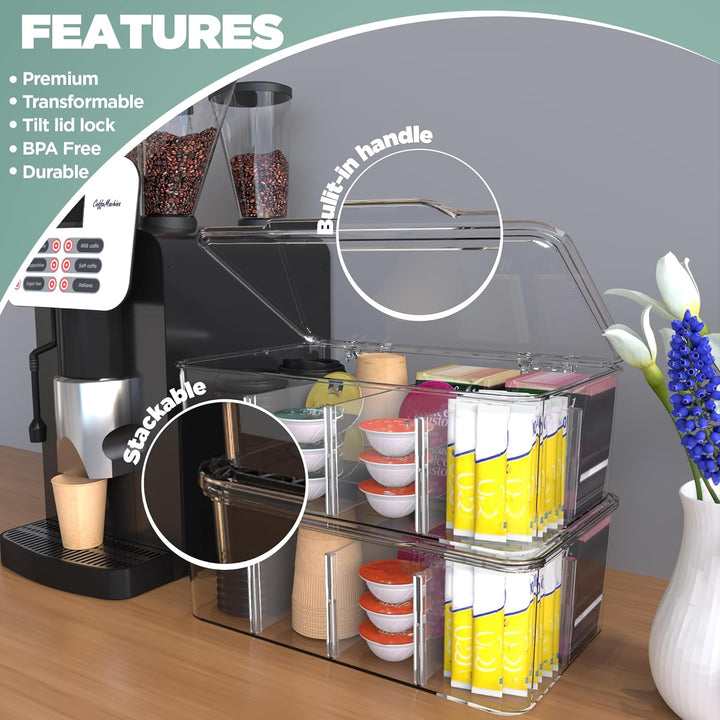 KICHLY Teebeutel Organizer 2er Pack - stapelbar Teebeutel Lagerung Veranstalter mit klaren Deckel Te