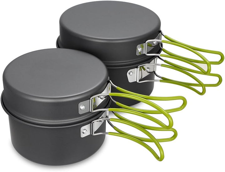 Gutsdoor Camping Kochset Geschirr-Set für 1-2 Personen, Kochset mit Tragbarem Aluminiumtopf Teekesse
