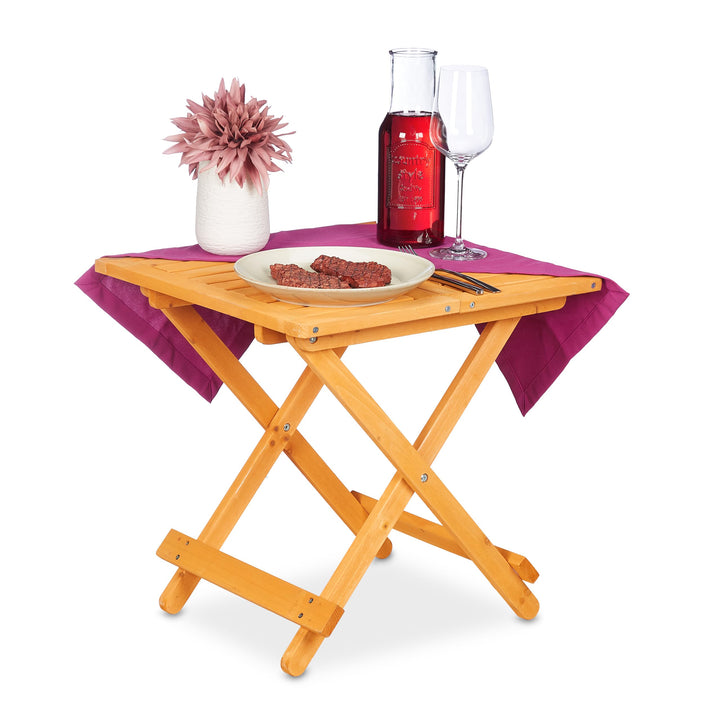 Relaxdays Klapptisch aus Holz, für Wohnzimmer, Balkon & Terrasse, tragbar, stabil, Beistelltisch HBT