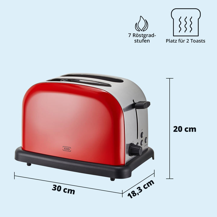 KHG Edelstahl Toaster mit Brötchenaufsatz, 2 Scheiben | 6 Bräunungsstufen mit Bräunungskontrolle, Kr
