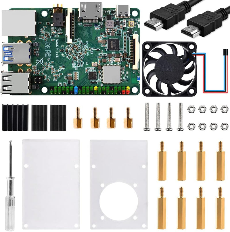 GeeekPi Rock Pi 4 Model SE Starter Kit with Rock Pi 4 SE Single Board Computer 4GB LPDDR4 RAM, Rock