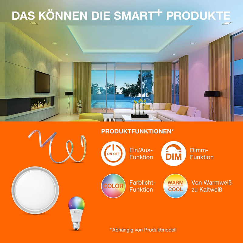 LEDVANCE Smarte LED Deckenleuchte, Panel für Innen mit WiFi Technologie, Lichtfarbe änderbar (3000K-