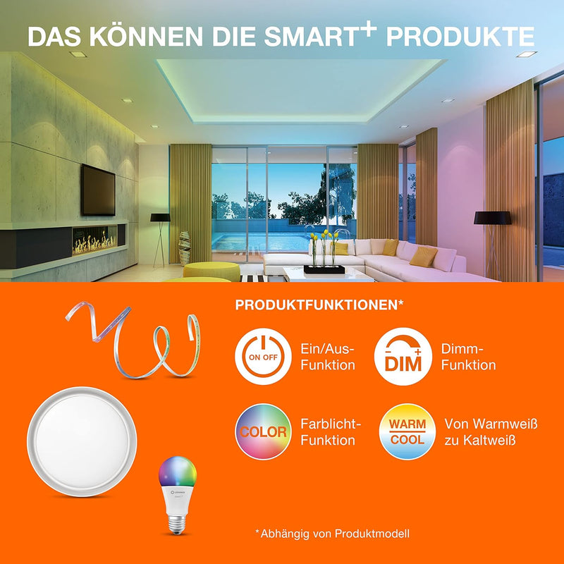 LEDVANCE Smarte LED-Lampe mit Wifi Technologie, Sockel E14, Dimmbar, Warmweiss (2700K), Tropfenform,