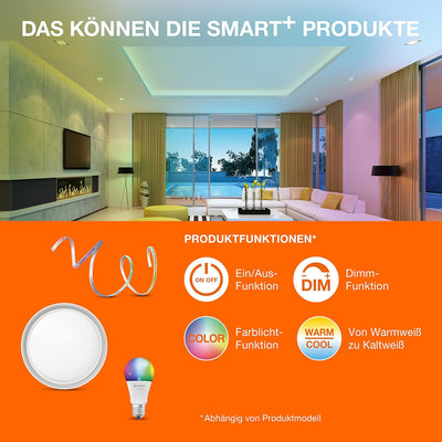 LEDVANCE Smarte LED-Lampe mit Wifi Technologie, E27, Dimmbar, Warmweiss, Birnenform, Klares Filament