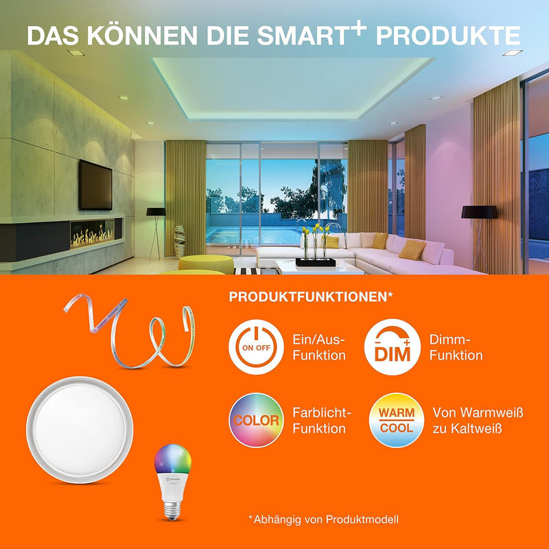 LEDVANCE Smarte LED-Lampe mit WiFi-Technologie für E27-Sockel, matte Optik ,Lichtfarbe änderbar (270