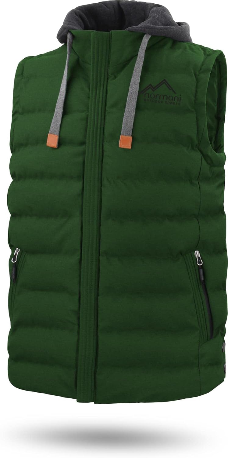 normani Herren Weste Steppweste mit Swaet Kapuze und Stehkragen - Outdoor Weste mit wasserdichten Re