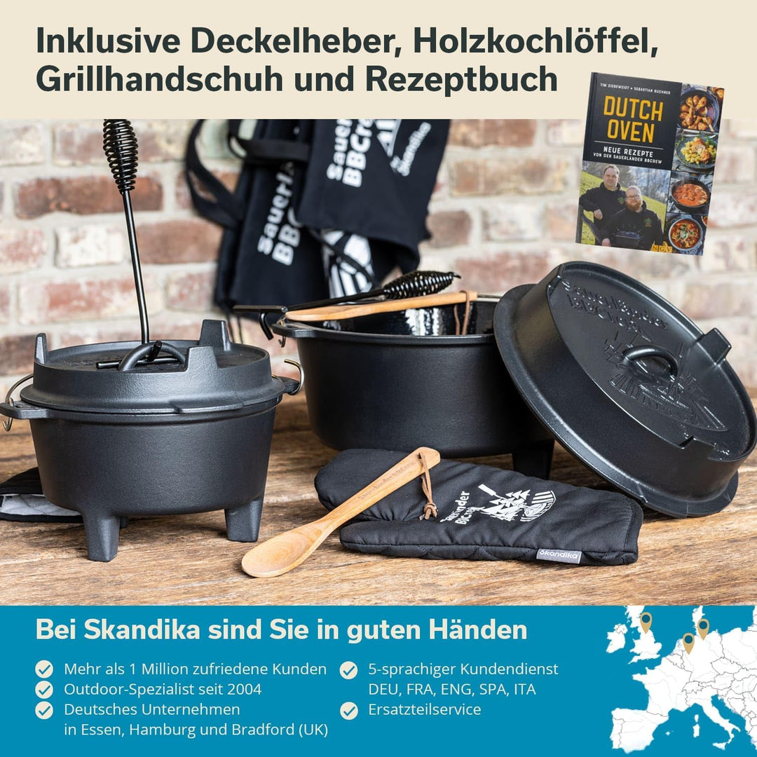 Skandika Dutch Oven der Sauerländer BBCrew 10,25 L | Gusseisen Topf mit Emaillierung inkl. Rezeptbuc