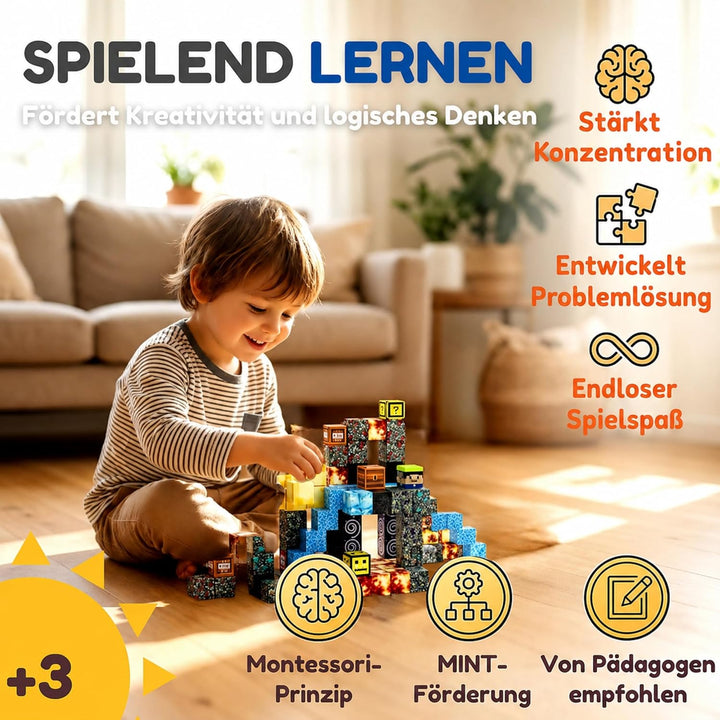 Magnetische Bausteine 200 Teile - Konstruktionsspielzeug mit Magneten ab 3 Jahren, Magnetwürfel inkl