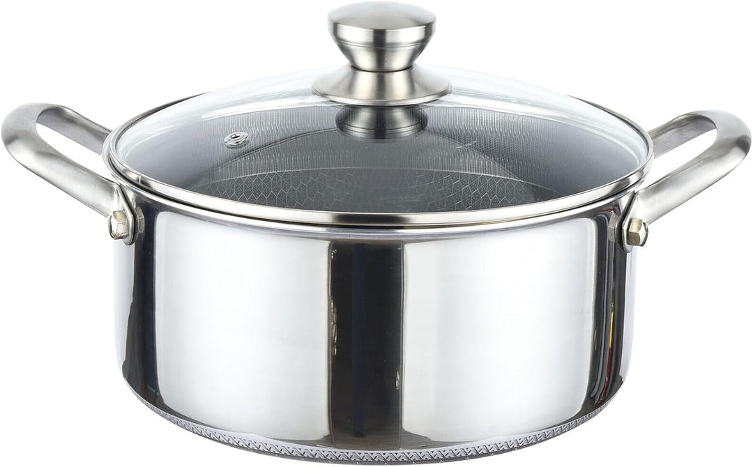 Kochtopf Ø24 cm aus Edelstahl mit Glasdeckel 4 L Induktion Topf Antihaft Wabenstruktur Fleischtopf S