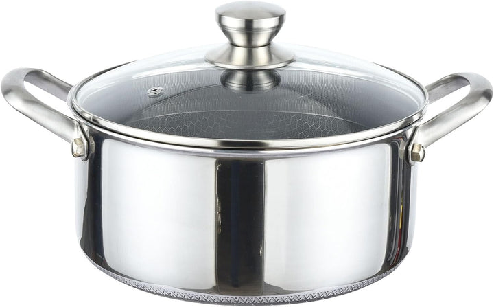 Kochtopf Ø28 cm aus Edelstahl mit Glasdeckel 6 L Induktion Topf Antihaft Wabenstruktur Fleischtopf S
