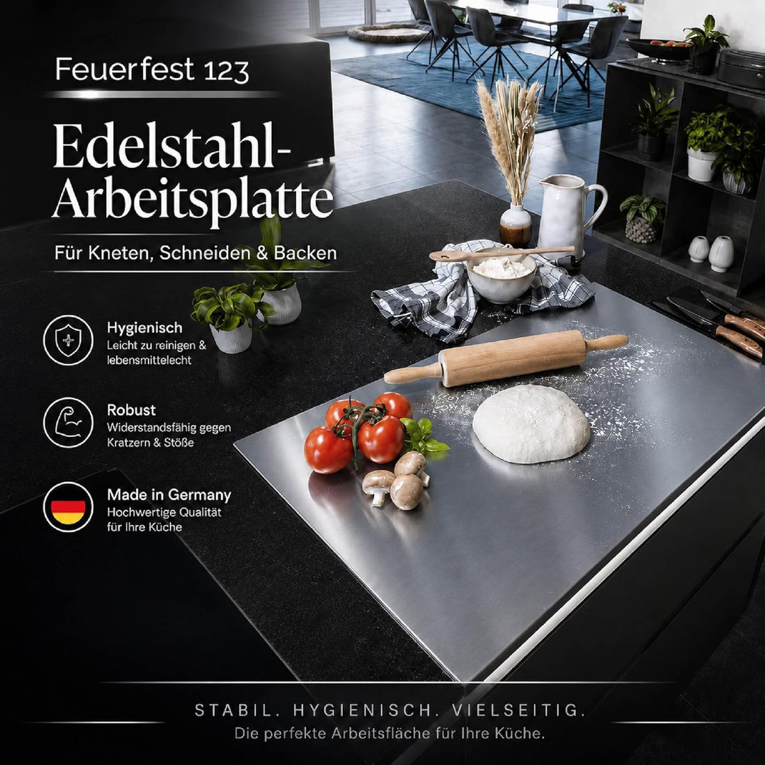 Arbeitsplatte Knetbrett Edelstahl [50x40 cm] - Für Kneten, Schneiden & Backen - Küchenplatte mit Ans