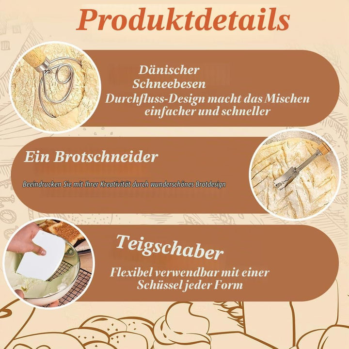 Sauerteig Starter Set, Oval GärkörbchenSet, Brotbacken Startver Set, Gärkorb Brot mit Brotbackzubehö