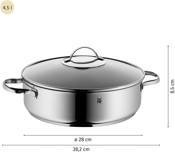 WMF Schmorpfanne 28cm Induktion, Schmortopf mit Deckel 5l, Cromargan Edelstahl beschichtet, backofen