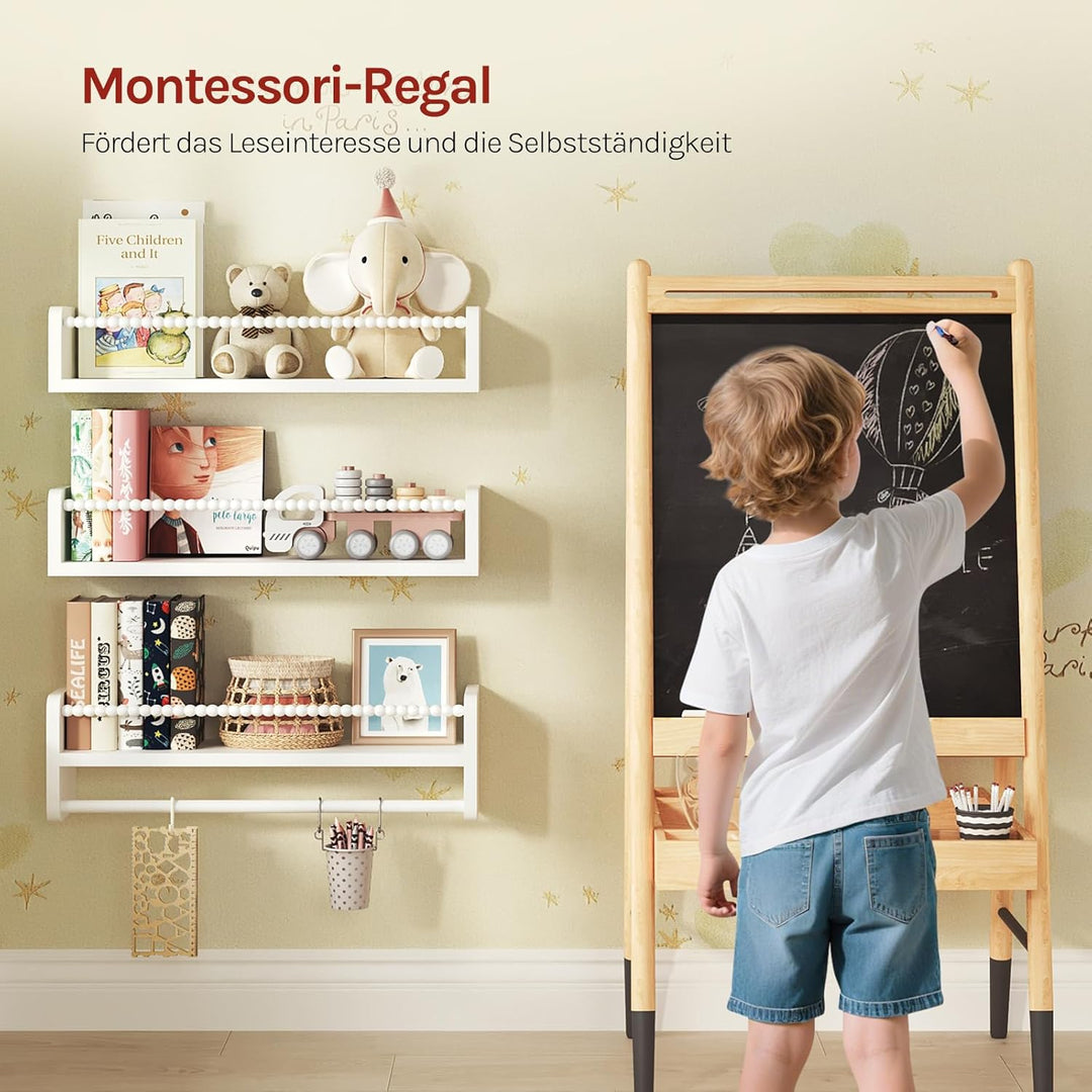 WOLTU 3er Set Kinder Bücherregal Wand, 50cm Wandregal Kinderzimmer, aus Massivholz, Hängeregal Schwe