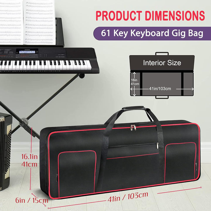 Ruibo Keyboardtasche 61 Tasten,Gigbag 600D Oxford-Tuch mit 10 mm Baumwoll-Gepolstert,Tragbar Langleb