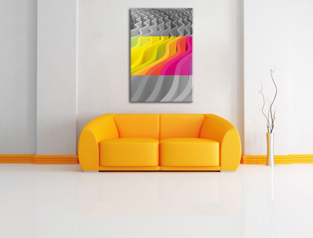 Pixxprint farbenfrohes Wellenmuster schwarz/weiss als Leinwandbild/Grösse: 100x70 cm/Wandbild/Kunstd