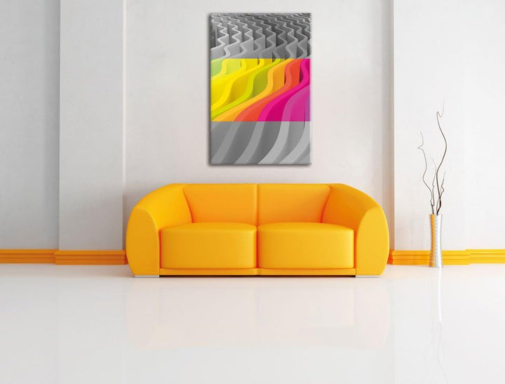 Pixxprint farbenfrohes Wellenmuster schwarz/weiss als Leinwandbild/Grösse: 100x70 cm/Wandbild/Kunstd