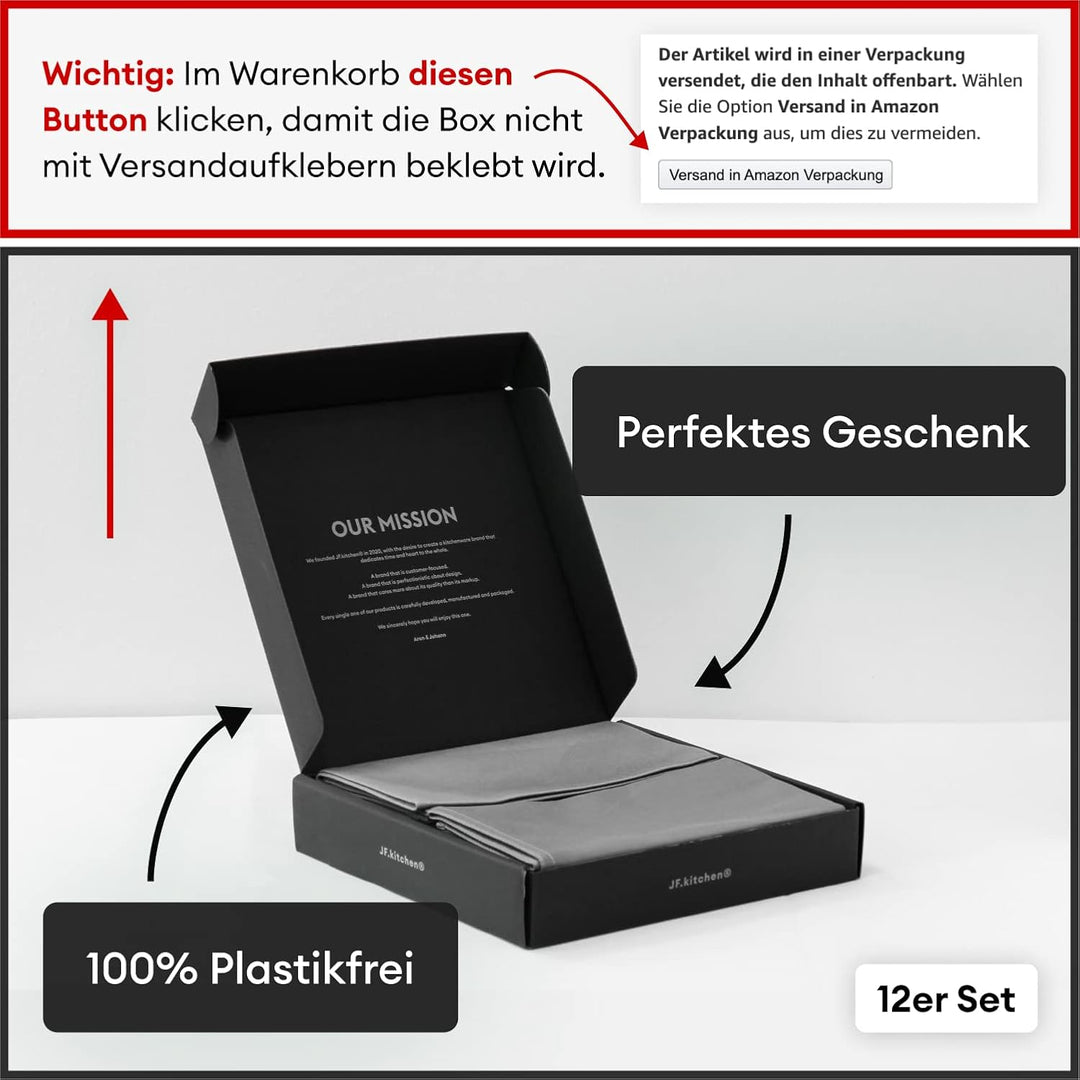 12 Stoffservietten mit Faltanleitung aus extra hochwertiger Baumwolle 40x40cm (Grau) Grau 12er Set (