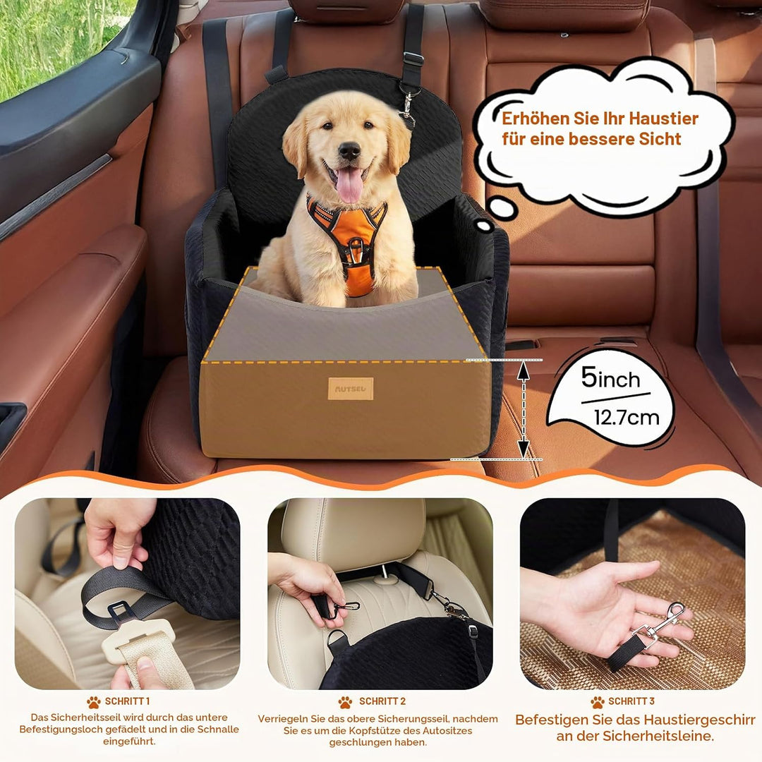 Hunde Autositz für kleine &amp; mittlere Hunde – Wasserfest &amp; waschbarer Hundesitz Auto mit Sicherheitsg