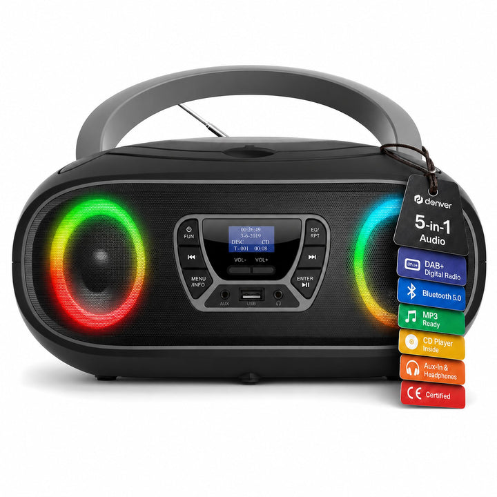 Denver DAB+ Boombox Mit DAB+/FM-Radio, Bluetooth-Funktion,Grey Grau, Grau