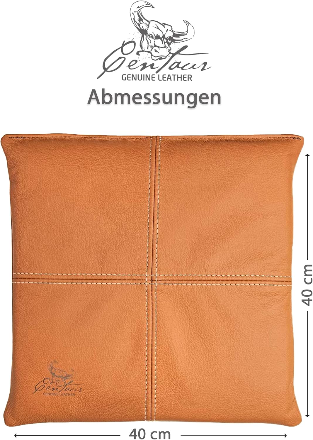 Centaur - Hochwertiges Leder Sitzkissen - Cognac 40x40 cm - Ideal für Stuhl oder Sitzbank - Abwaschb