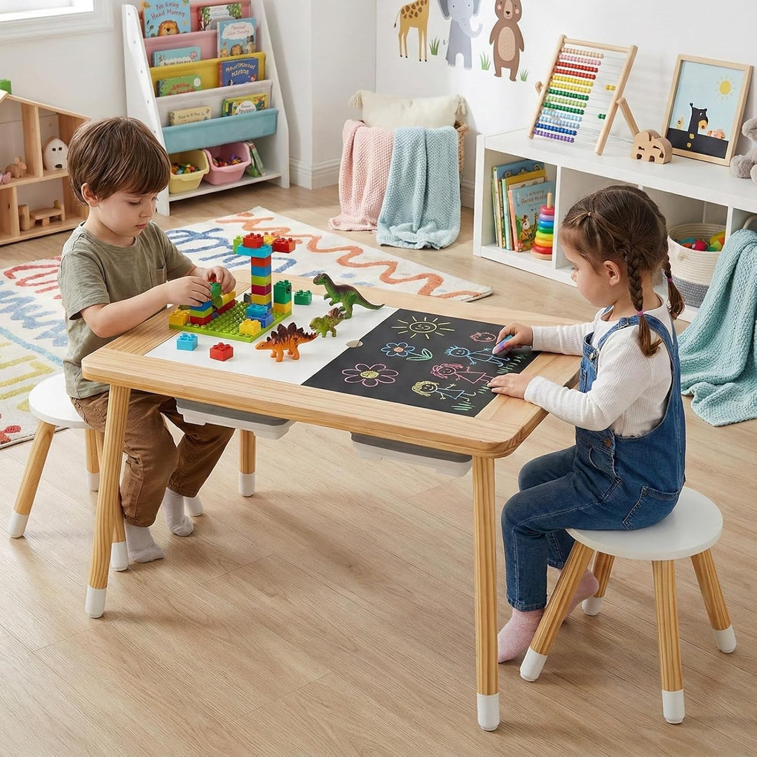 COSTWAY 6 in 1 Kinder Spieltisch, sensorisch Tisch mit doppelseitigen Tischplatte & 2 faltbaren Behä