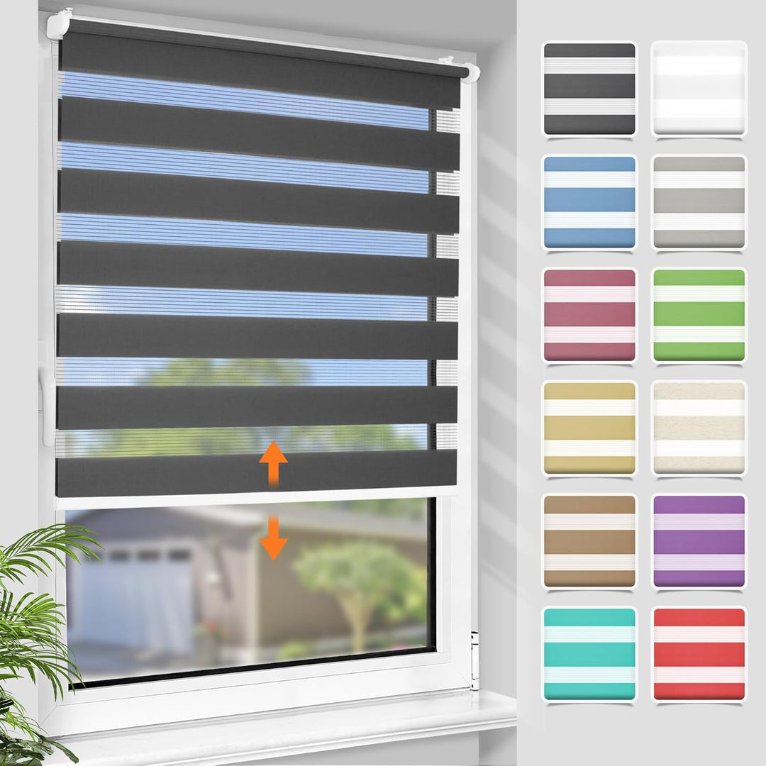 SBARTAR Doppelrollo schnurlos Klemmfix Rollos für Fenster ohne Bohren & zum Bohren, Anthrazit B90 x