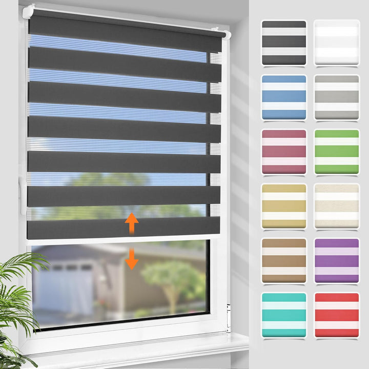 SBARTAR Doppelrollo schnurlos Klemmfix Rollos für Fenster ohne Bohren & zum Bohren, Anthrazit B90 x