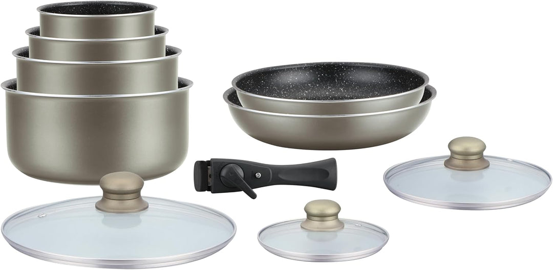 Herzberg Cookware Set - Induction Pot Set - All Heat Pot and Pan Set - Stone Coating Cookware Set wi