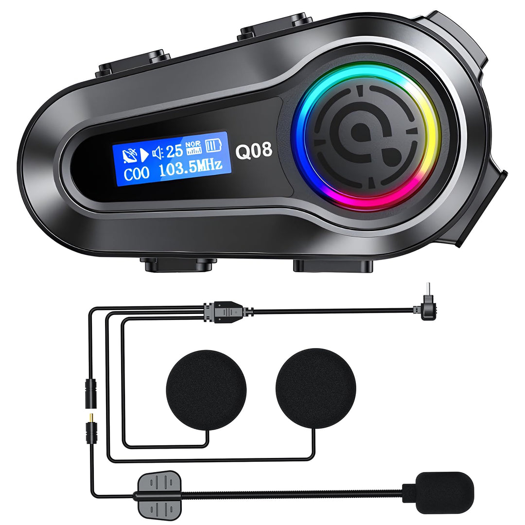 OBEST Motorrad Headset Intercom, Motorrad Helm Headset Bluetooth 5.3, Geräuschunterdrückung Kopfhöre