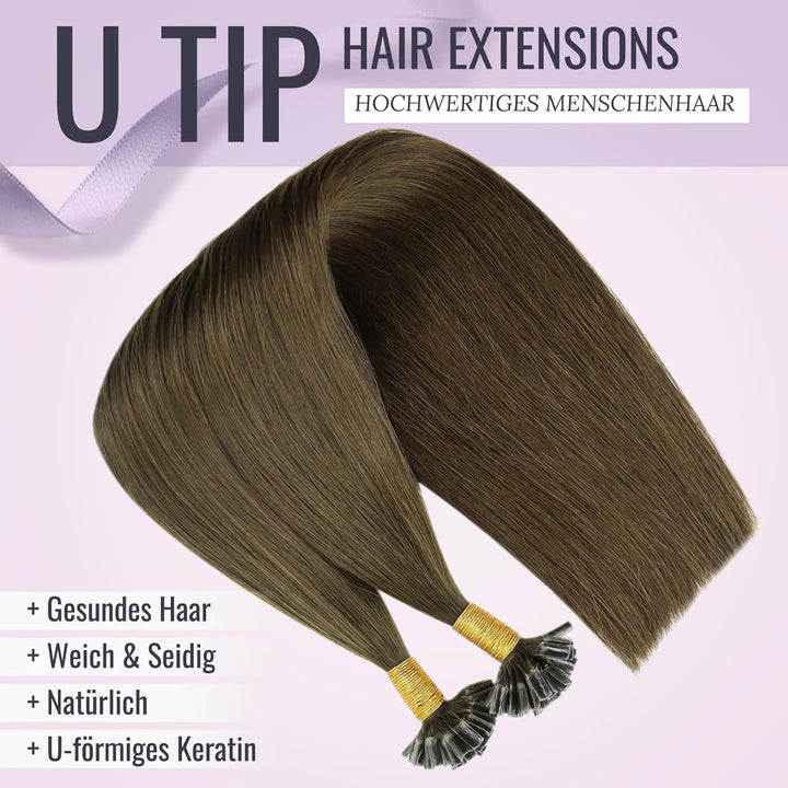 Fshine Extensions Echthaar Bondings 55cm Menschliches Haar Farbe Dunkelste Braune 50g 1g Pro Strähne