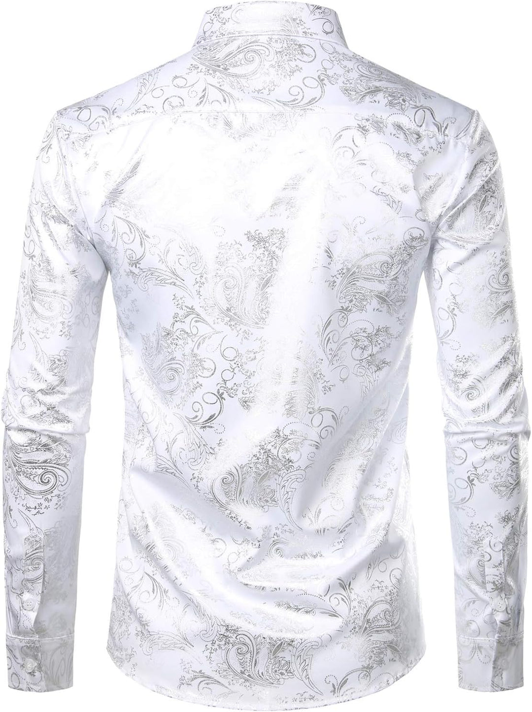 PARKLEES Herren Luxus Paisley Gemustert Golden Glänzend Slim Fit Freizeithemd S Weiss Silber, S Weis