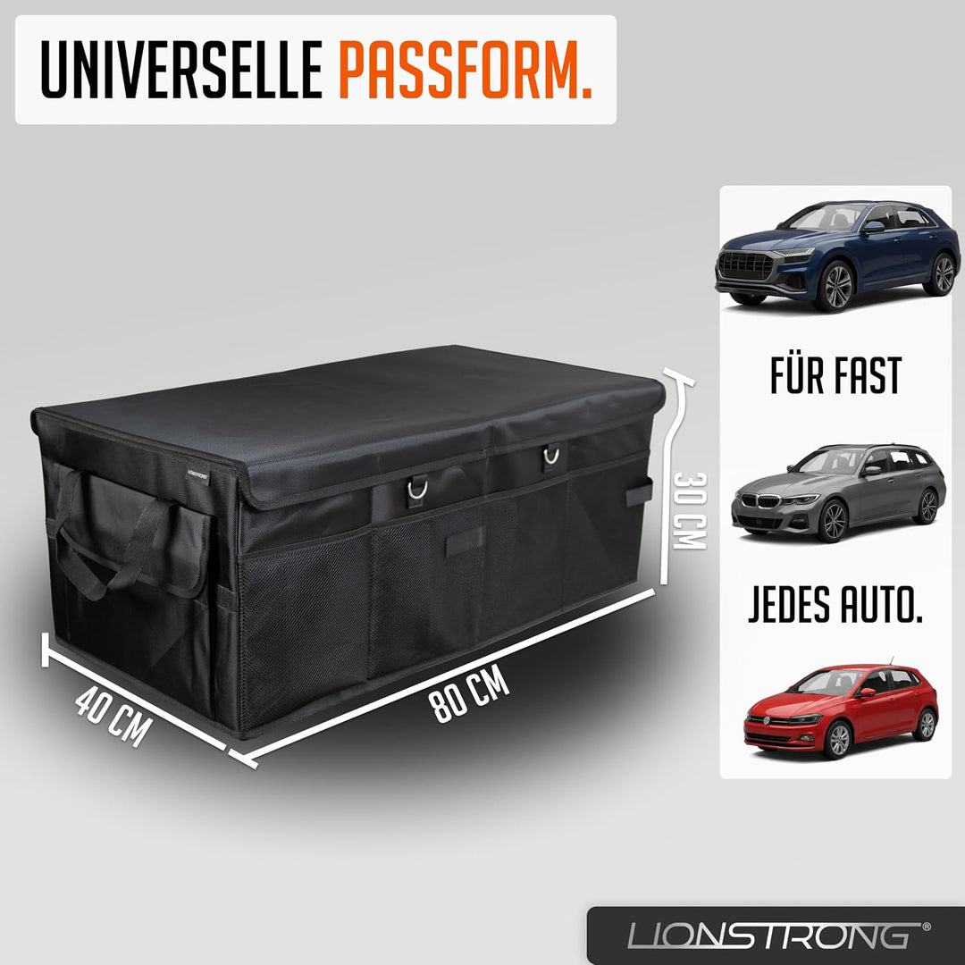 LIONSTRONG® Kofferraum-Organizer Box – Faltbare & rutschfeste Aufbewahrungsbox mit Tragegriffen und