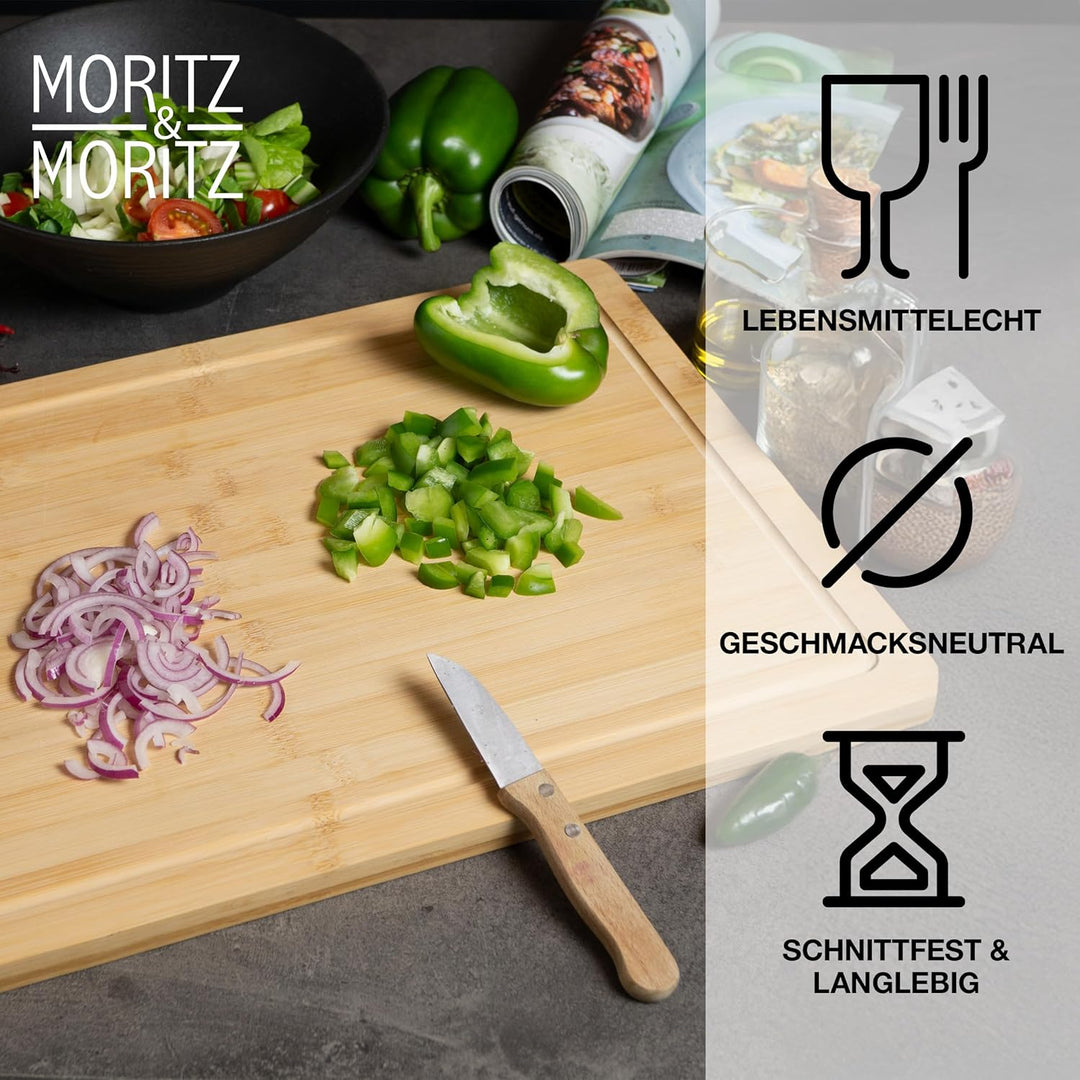 Moritz & Moritz XXL Schneidebrett Bambus Gross - 45 x 34 x 2 cm - Bambus Holzbrett mit Saftrille - Z