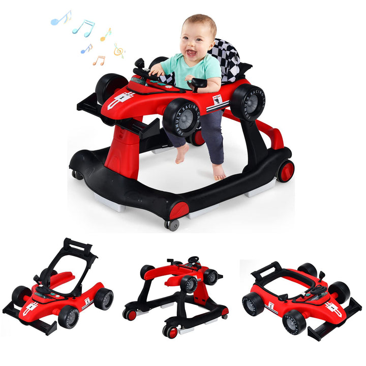 DREAMADE Lauflernhilfe, 4 in 1 Autoförmiger Lauflernwagen mit einstellbarer Geschwindigkeit, Musik &