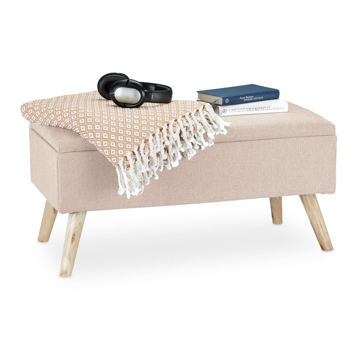 Relaxdays Sitzbank mit Stauraum, gepolstert, Holzbeine, Truhenbank Stoffbezug, HxBxT: 39,5 x 79,5 x